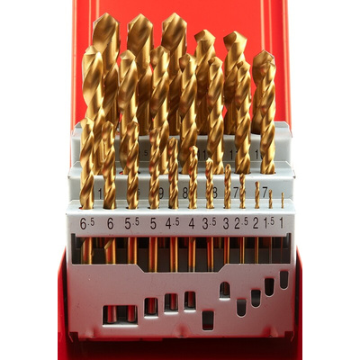 RS PRO 25-Piece Twist Drill Bit Set for Metal, 13mm Max, 1mm Min, HSS-G Bits