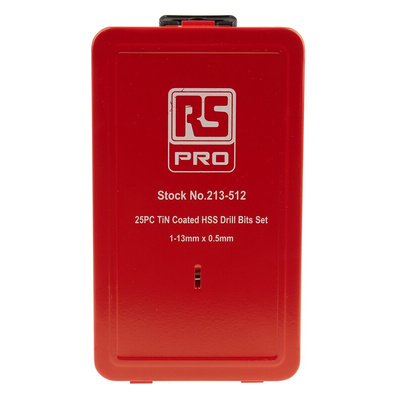 RS PRO 25-Piece Twist Drill Bit Set for Metal, 13mm Max, 1mm Min, HSS-G Bits