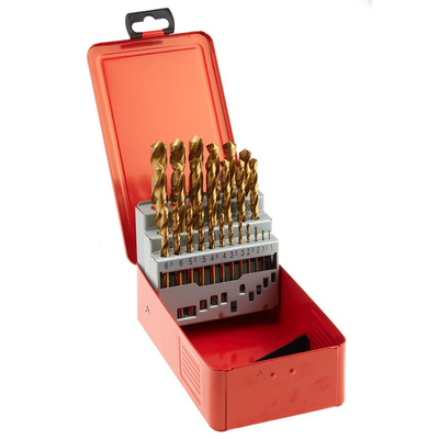 RS PRO 25-Piece Twist Drill Bit Set for Metal, 13mm Max, 1mm Min, HSS-G Bits