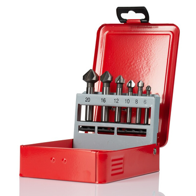 RS PRO HSS Countersink Drill Bit Set, 6.3 mm, 8.3 mm, 10.4 mm, 12.4 mm, 16.5 mm, 20.5 mm Head, 3 Flute(s), 90°, 6