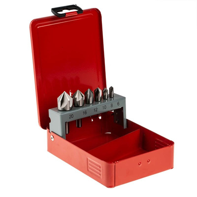 RS PRO HSS Countersink Drill Bit Set, 6 mm, 8 mm, 10 mm, 12 mm, 16 mm, 20 mm Head, 5 Flute(s), 90°, 6 Piece(s)