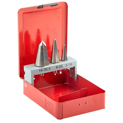 RS PRO 3-Piece Cone Cutter Set for Metal, 30mm Max, 3mm Min, HSS Bits