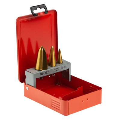 RS PRO 3-Piece Step Drill Bit Set for Metal, 30in Max, 3mm Min, HSS Bits