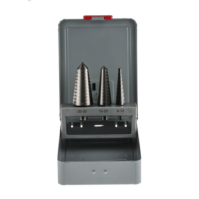 RS PRO 3-Piece Step Drill Bit Set for Metal, 30mm Max, 4mm Min, HSS Bits