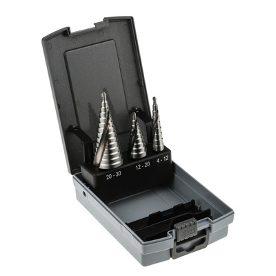 RS PRO 3-Piece Step Drill Bit Set for Metal, 30mm Max, 4mm Min, HSS Bits