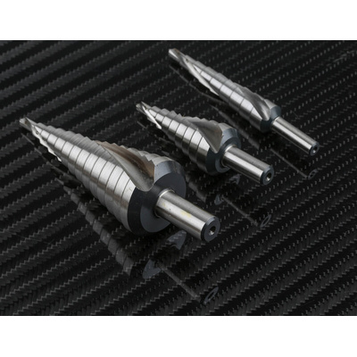 RS PRO 3-Piece Step Drill Bit Set for Metal, 30mm Max, 4mm Min, HSS Bits