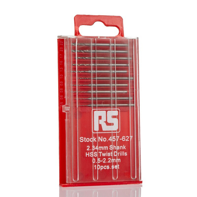 RS PRO 10-Piece Twist Drill Bit Set for Multi-Material, 2.2mm Max, 0.5mm Min, HSS Bits
