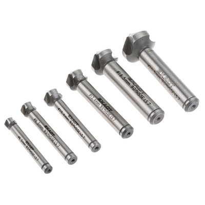 EXACT HSS-E Countersink Drill Bit Set, 6.3 mm, 8.3 mm, 10.4 mm, 12.4 mm, 16.5 mm, 20.5 mm Head, 3 Flute(s), 90°, 6