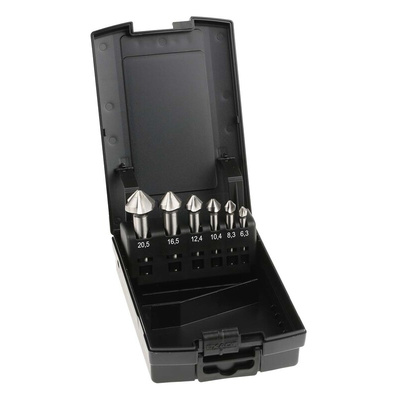 EXACT HSS-E Countersink Drill Bit Set, 6.3 mm, 8.3 mm, 10.4 mm, 12.4 mm, 16.5 mm, 20.5 mm Head, 3 Flute(s), 90°, 6