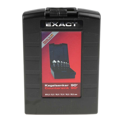 EXACT HSS-E Countersink Drill Bit Set, 6.3 mm, 8.3 mm, 10.4 mm, 12.4 mm, 16.5 mm, 20.5 mm Head, 3 Flute(s), 90°, 6
