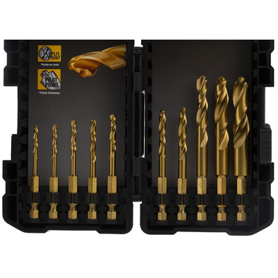 DeWALT 10-Piece Twist Drill Bit Set for Multi-Material, 12mm Max, 3mm Min, Titanium Bits