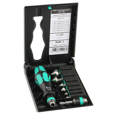 Wera HSS Countersink Drill Bit Set, 6.3 mm, 8.3 mm, 10.4 mm, 12.4 mm, 16.5 mm, 20.5 mm Head, 90°, 8 Piece(s)