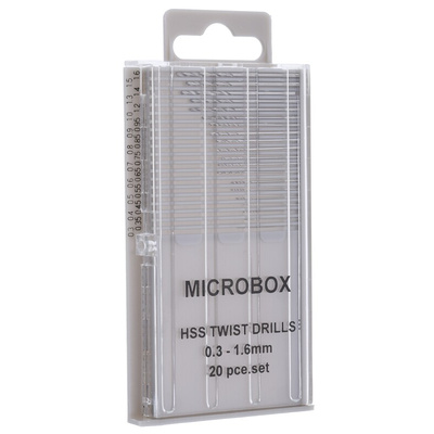 RS PRO 20-Piece Twist Drill Bit Set for Multi-Material, 1.6mm Max, 0.3mm Min, HSS Bits
