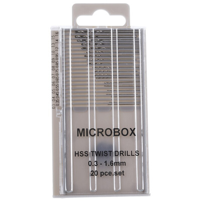 RS PRO 20-Piece Twist Drill Bit Set for Multi-Material, 1.6mm Max, 0.3mm Min, HSS Bits