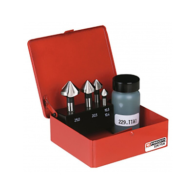 Facom Countersink Drill Bit Set, 10.4 mm, 15.5 mm, 20.5 mm, 25 mm Head, 90°, 4 Piece(s)