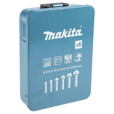 Makita Countersink Drill Bit Set, 6.3 mm, 8.3 mm, 10.4 mm, 12.4 mm, 16.5 mm, 20.5 mm Head, 6 Piece(s)