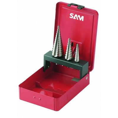 SAM 3-Piece Step Drill Bit Set for Metal, 30mm Max, 4mm Min, High Speed Steel Bits