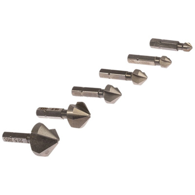 RS PRO Countersink Drill Bit Set, 6.3 mm, 8.3 mm, 10.4 mm, 12.4 mm, 16.5 mm, 20.5 mm Head, 6 Piece(s)