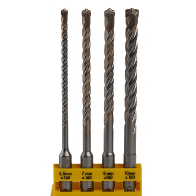 DeWALT 4-Piece SDS Plus Drill Bit Set for Masonry, 10mm Max, 5.5mm Min, Steel Bits