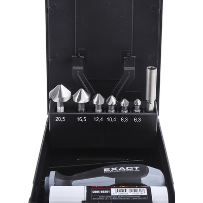 EXACT HSS Countersink Drill Bit Set, 20.5mm Head, 3 Flute(s), 90°, 9 Piece(s)