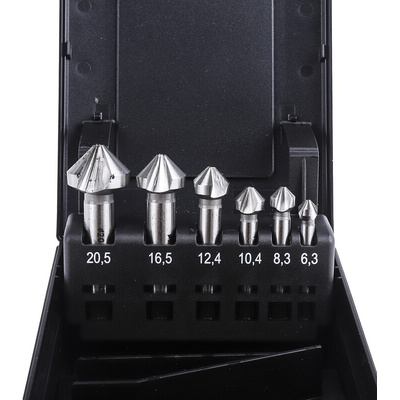 EXACT HSS Countersink Drill Bit Set, 6.3 mm, 8.3 mm, 10.4 mm, 12.4 mm, 16.5 mm, 20.5 mm Head, 3 Flute(s), 90°, 6