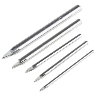 RS PRO 5-Piece Glass Drill Bit Set, 8mm Max, 4mm Min, Carbide Tipped Bits
