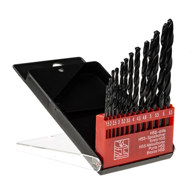 RS PRO 13-Piece Twist Drill Bit Set for Multi-Material, 6.5mm Max, 1.5mm Min, HSS Bits