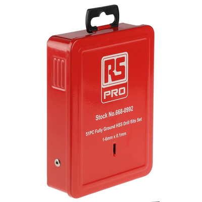 RS PRO 51-Piece Twist Drill Bit Set for Metal, 6mm Max, 1mm Min, HSS Bits