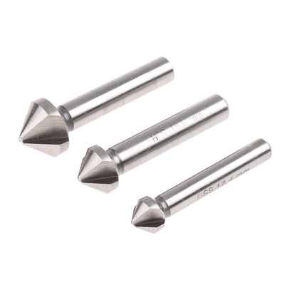 RS PRO HSS Countersink Drill Bit Set, 6.3 mm, 8.3 mm, 10.4 mm, 12.4 mm, 16.5 mm, 20.5 mm Head, 3 Flute(s), 90°, 6