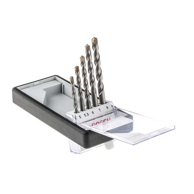 Bosch 5-Piece Twist Drill Bit Set for Masonry, 8mm Max, 5mm Min, Carbide Tipped Bits