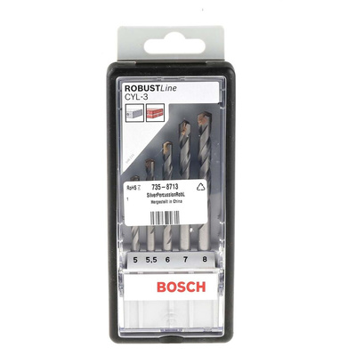 Bosch 5-Piece Twist Drill Bit Set for Masonry, 8mm Max, 5mm Min, Carbide Tipped Bits