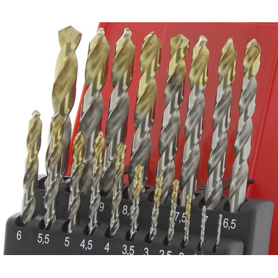 Dormer 19-Piece Twist Drill Bit Set for Multi-Material, 10mm Max, 1mm Min, HSS-TiN Bits