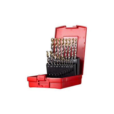 Dormer 19-Piece Twist Drill Bit Set for Multi-Material, 10mm Max, 1mm Min, HSS-TiN Bits