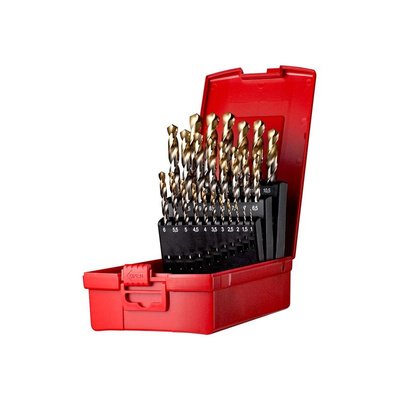 Dormer 25-Piece Twist Drill Bit Set for Multi-Material, 13mm Max, 1mm Min, HSS-TiN Bits