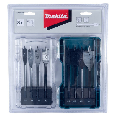 Makita 8-Piece Flat Wood Drill Bit Set for Wood, 32mm Max, 12mm Min