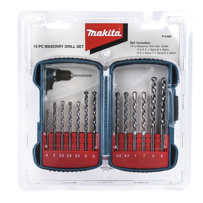 Makita 13-Piece Twist Drill Bit Set for Masonry, 8mm Max, 4mm Min, Tungsten Carbide Tipped Bits