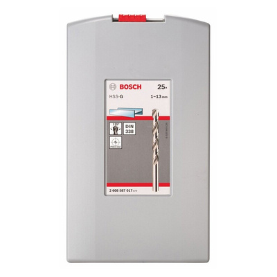 Bosch 25-Piece Twist Drill Bit Set for Metal, 13mm Max, 1mm Min, HSS-G Bits