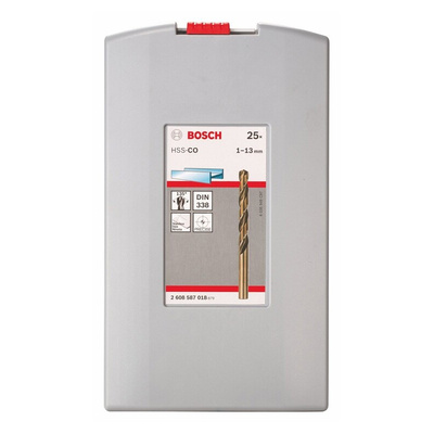 Bosch 25-Piece Twist Drill Bit Set for Metal, 13mm Max, 1mm Min, HSS-Co Bits
