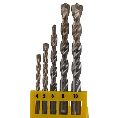 DeWALT 5-Piece Twist Drill Bit Set for Masonry, 10mm Max, 4mm Min, Tungsten Carbide Tipped Bits
