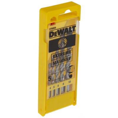 DeWALT 5-Piece Twist Drill Bit Set for Masonry, 10mm Max, 4mm Min, Tungsten Carbide Tipped Bits