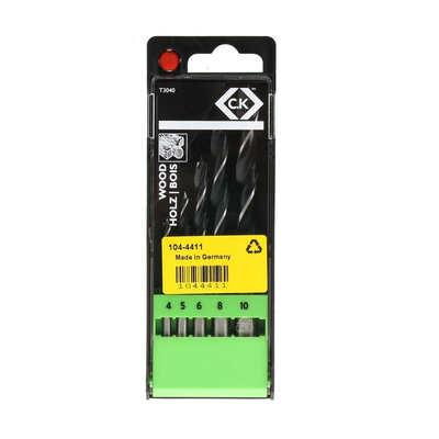 CK 5-Piece Twist Drill Bit Set for Wood, 10mm Max, 4mm Min, HSS Bits