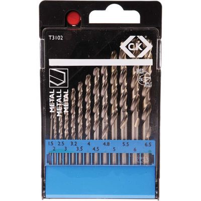 CK 13-Piece Twist Drill Bit Set for Multi-Material, 6.5mm Max, 1.5mm Min, HSS Bits
