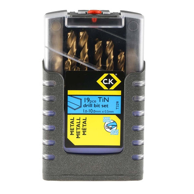 CK 19-Piece Twist Drill Bit Set for Metal, 10mm Max, 1mm Min, HSS Bits