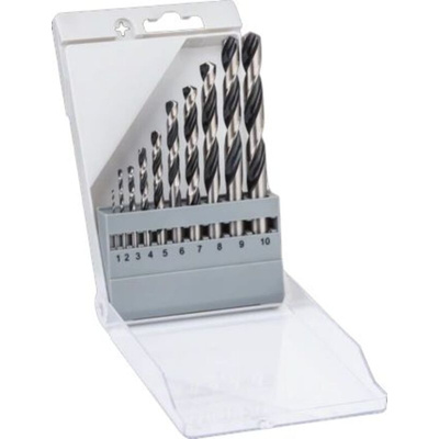 Bosch 10-Piece Twist Drill Bit Set for Metal, 10mm Max, 1mm Min, Steel Bits