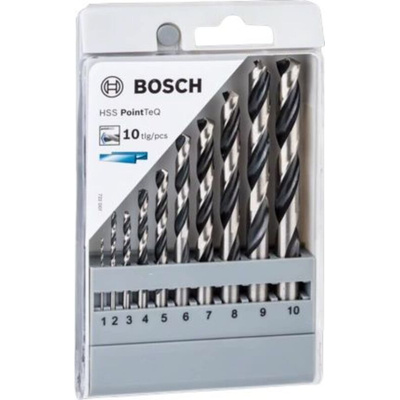 Bosch 10-Piece Twist Drill Bit Set for Metal, 10mm Max, 1mm Min, Steel Bits