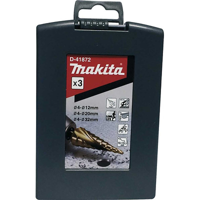 Makita 3-Piece Step Drill Bit Set for Metal, 32mm Max, 4mm Min