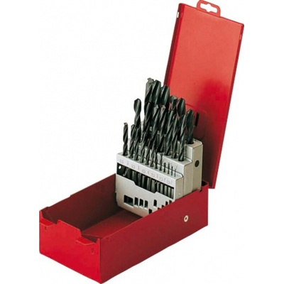 SAM 25-Piece Twist Drill Bit Set for Metal, 13mm Max, 1mm Min, High Speed Steel Bits