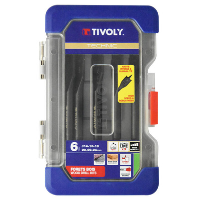 Tivoly 6-Piece Wood Drill Bit Set for Wood, 24mm Max, 14mm Min, HCS Bits