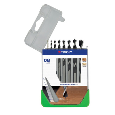Tivoly 8-Piece Wood Drill Bit Set for Wood, 10mm Max, 2mm Min
