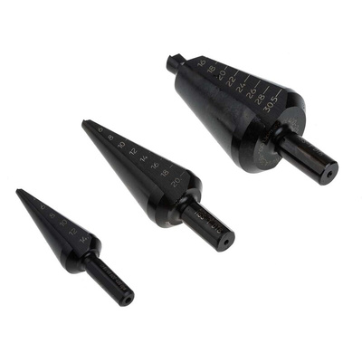 EXACT 3-Piece Step Drill Bit Set for Metal, 30.5mm Max, 3mm Min, HSS Bits